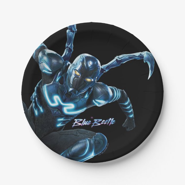 Blue Beetle Leaping Character Art Paper Plates (Front)