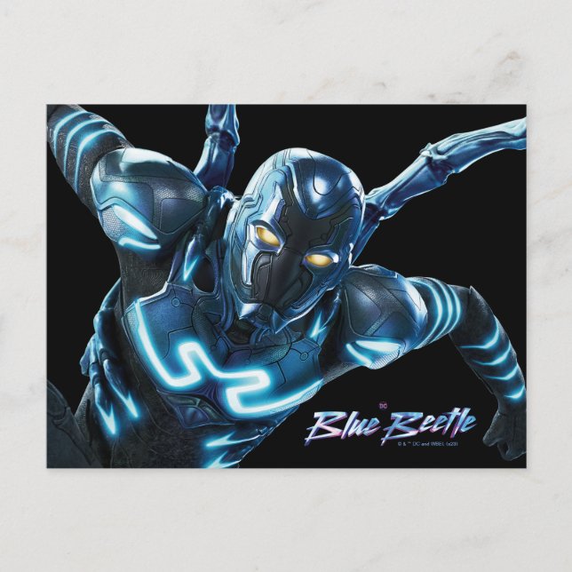 Blue Beetle Leaping Character Art Postcard (Front)