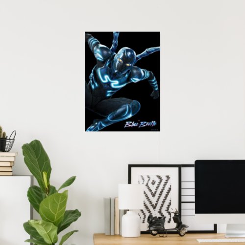 Blue Beetle Leaping Character Art Poster
