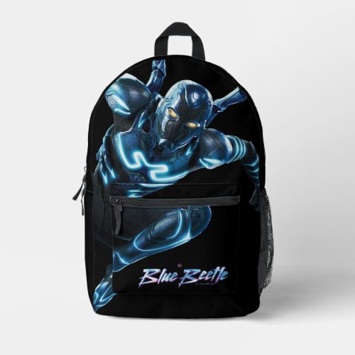 Blue Beetle Leaping Character Art Printed Backpack