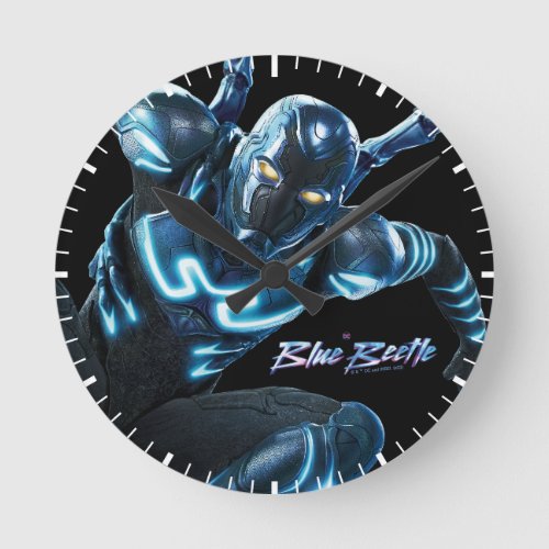 Blue Beetle Leaping Character Art Round Clock