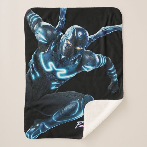 Blue Beetle Leaping Character Art Sherpa Blanket