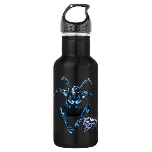 Blue Beetle Leaping Character Art Stainless Steel Water Bottle