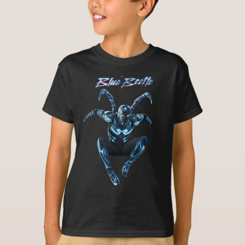 Blue Beetle Leaping Character Art T_Shirt