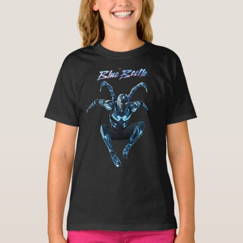 Blue Beetle Leaping Character Art T_Shirt