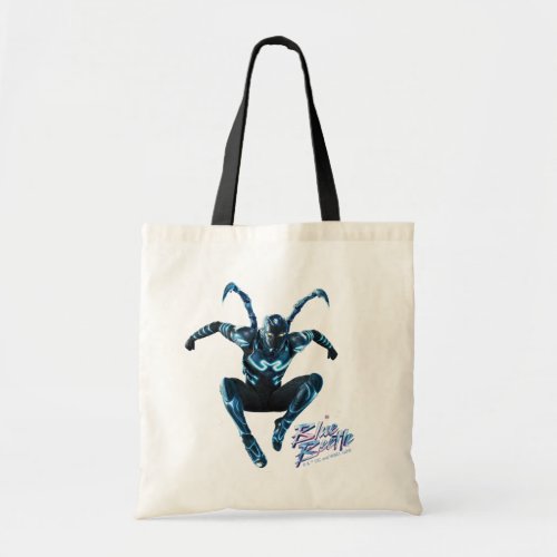 Blue Beetle Leaping Character Art Tote Bag