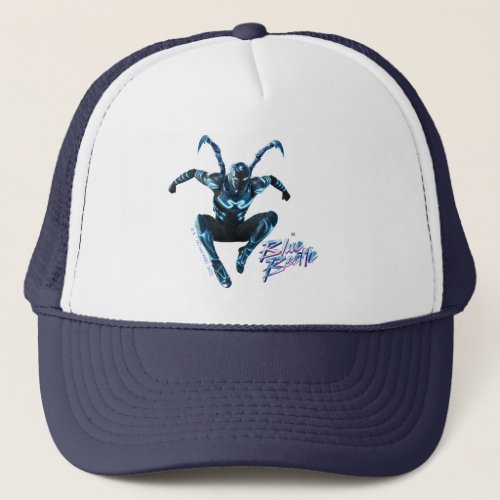 Blue Beetle Leaping Character Art Trucker Hat