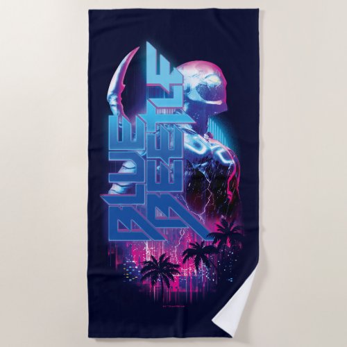 Blue Beetle Retrowave City Lights Beach Towel