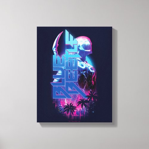 Blue Beetle Retrowave City Lights Canvas Print