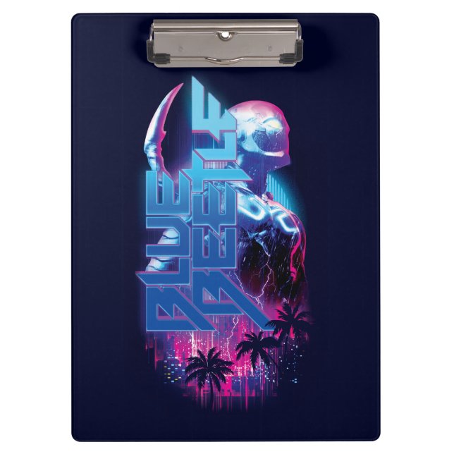 Blue Beetle Retrowave City Lights Clipboard (Front)