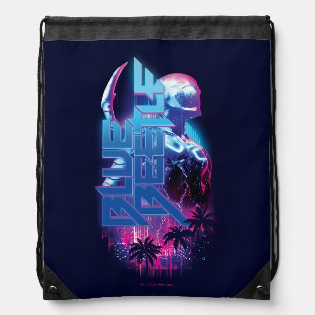 Blue Beetle Retrowave City Lights Drawstring Bag (Front)