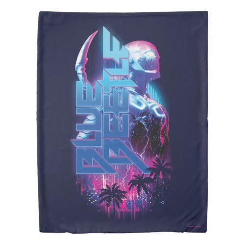 Blue Beetle Retrowave City Lights Duvet Cover