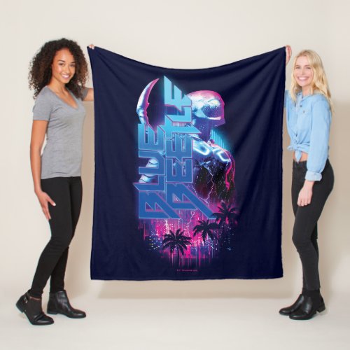 Blue Beetle Retrowave City Lights Fleece Blanket