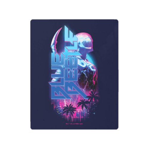 Blue Beetle Retrowave City Lights Metal Print