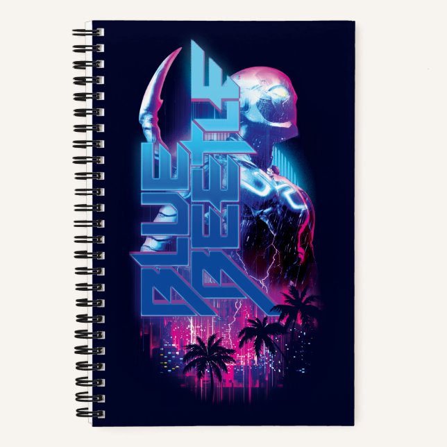 Blue Beetle Retrowave City Lights Notebook (Front)