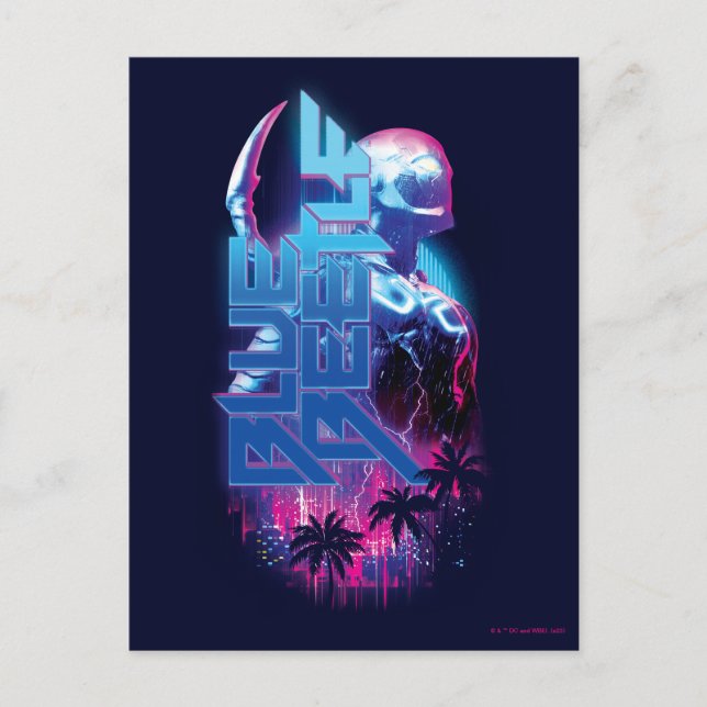 Blue Beetle Retrowave City Lights Postcard (Front)