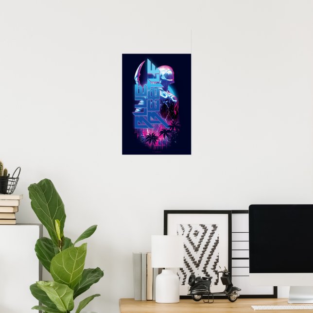 Blue Beetle Retrowave City Lights Poster (Home Office)