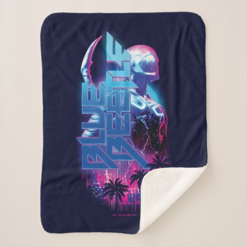 Blue Beetle Retrowave City Lights Sherpa Blanket