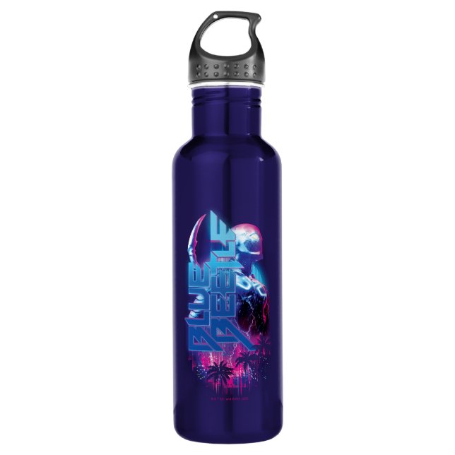 Blue Beetle Retrowave City Lights Stainless Steel Water Bottle (Front)