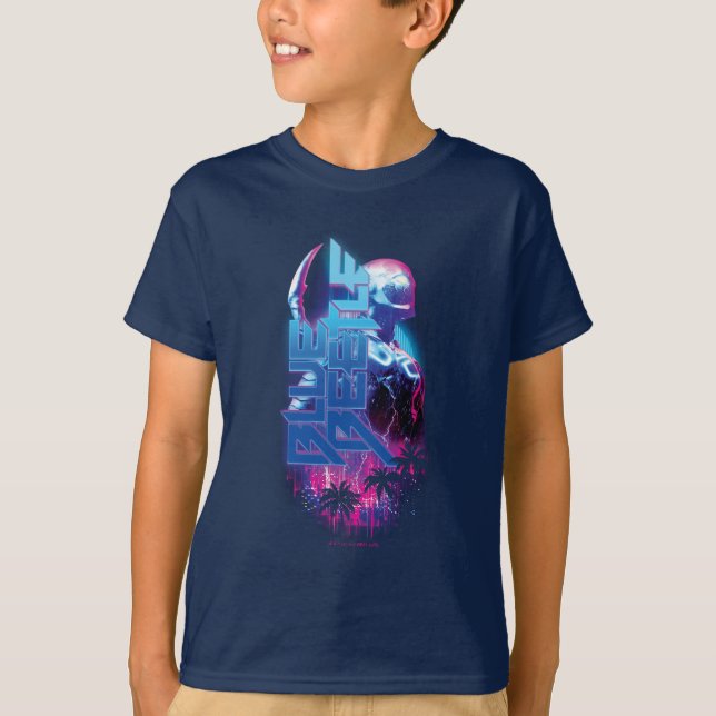 Blue Beetle Retrowave City Lights T-Shirt (Front)