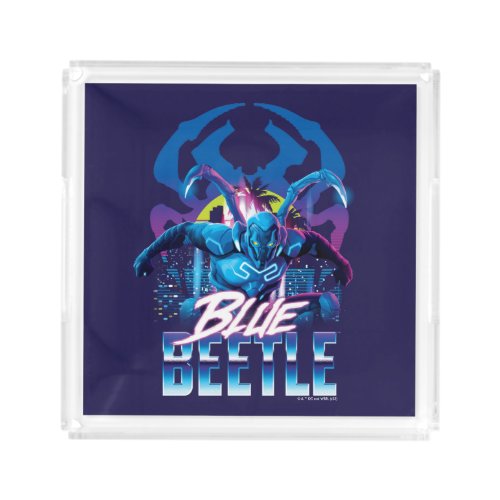 Blue Beetle Retrowave City Sunset Acrylic Tray