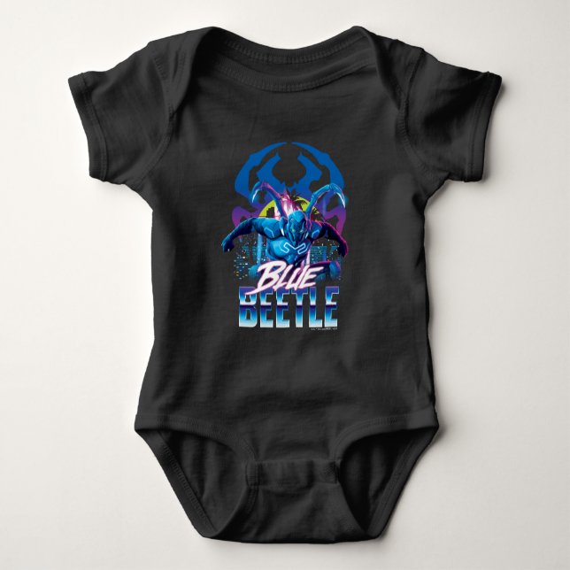 Blue Beetle Retrowave City Sunset Baby Bodysuit (Front)