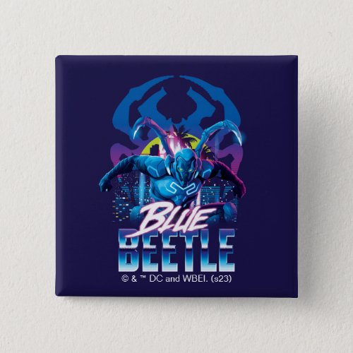 Blue Beetle Retrowave City Sunset Button