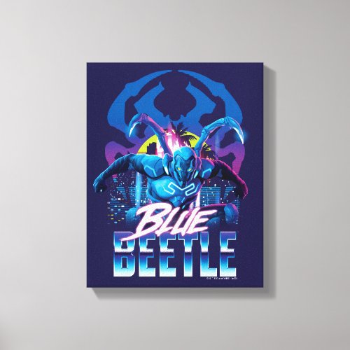 Blue Beetle Retrowave City Sunset Canvas Print