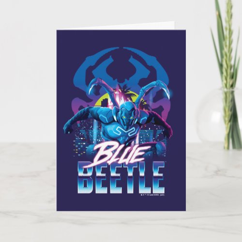 Blue Beetle Retrowave City Sunset Card
