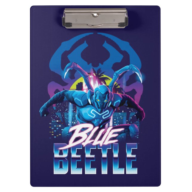 Blue Beetle Retrowave City Sunset Clipboard (Front)