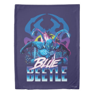 Blue Beetle Retrowave City Sunset Duvet Cover
