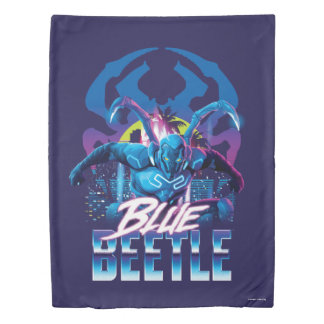 Blue Beetle Retrowave City Sunset Duvet Cover