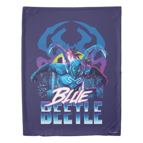 Blue Beetle Retrowave City Sunset Duvet Cover