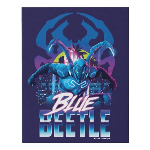 Blue Beetle Retrowave City Sunset Faux Canvas Print
