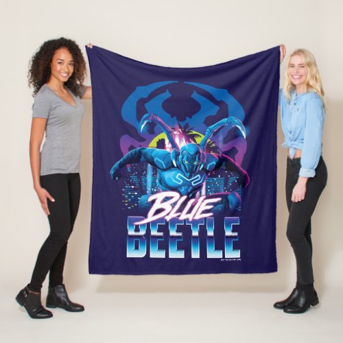 Blue Beetle Retrowave City Sunset Fleece Blanket