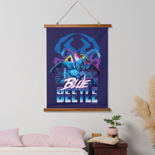 Blue Beetle Retrowave City Sunset Hanging Tapestry