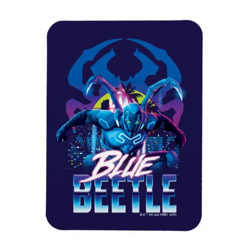 Blue Beetle Retrowave City Sunset Magnet