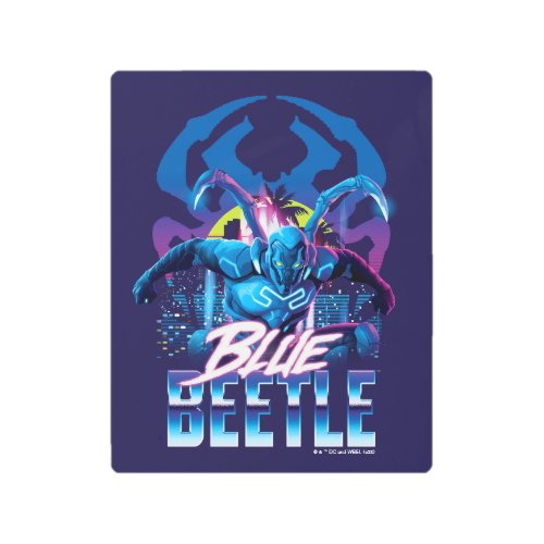 Blue Beetle Retrowave City Sunset Metal Print