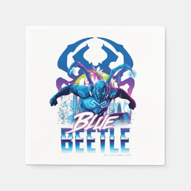 Blue Beetle Retrowave City Sunset Napkins (Front)
