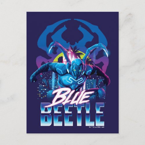 Blue Beetle Retrowave City Sunset Postcard