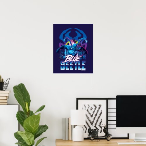 Blue Beetle Retrowave City Sunset Poster