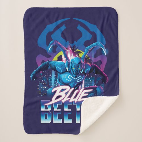 Blue Beetle Retrowave City Sunset Sherpa Blanket