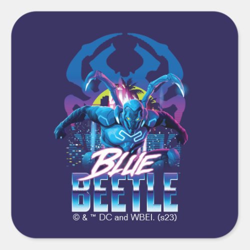 Blue Beetle Retrowave City Sunset Square Sticker