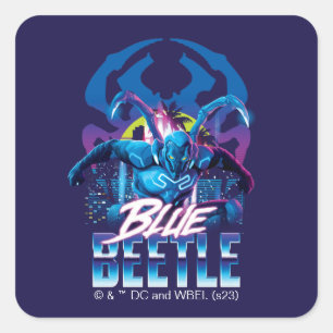 Blue Beetle Retrowave City Sunset Square Sticker