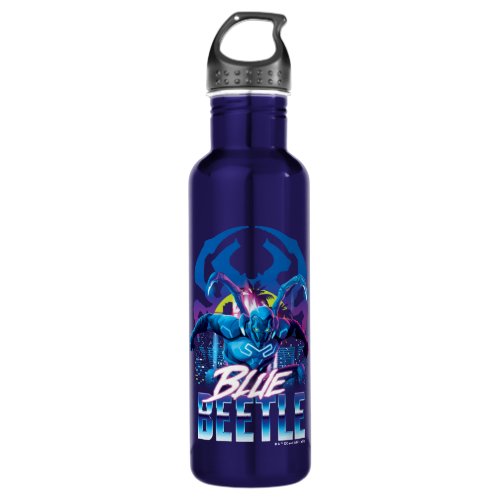 Blue Beetle Retrowave City Sunset Stainless Steel Water Bottle