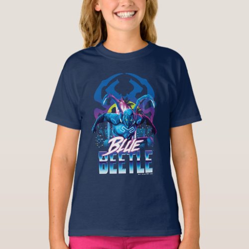 Blue Beetle Retrowave City Sunset T_Shirt