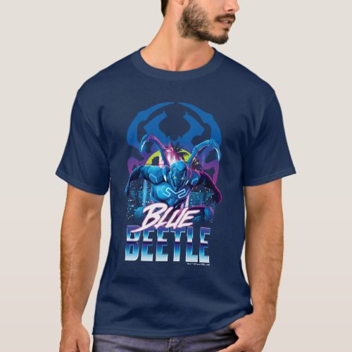 Blue Beetle Retrowave City Sunset T_Shirt