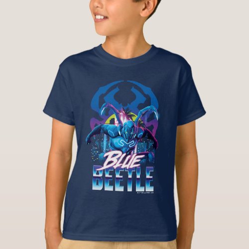 Blue Beetle Retrowave City Sunset T_Shirt