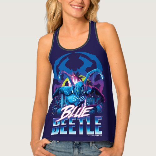 Blue Beetle Retrowave City Sunset Tank Top