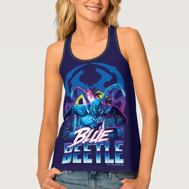 Blue Beetle Retrowave City Sunset Tank Top (Front)